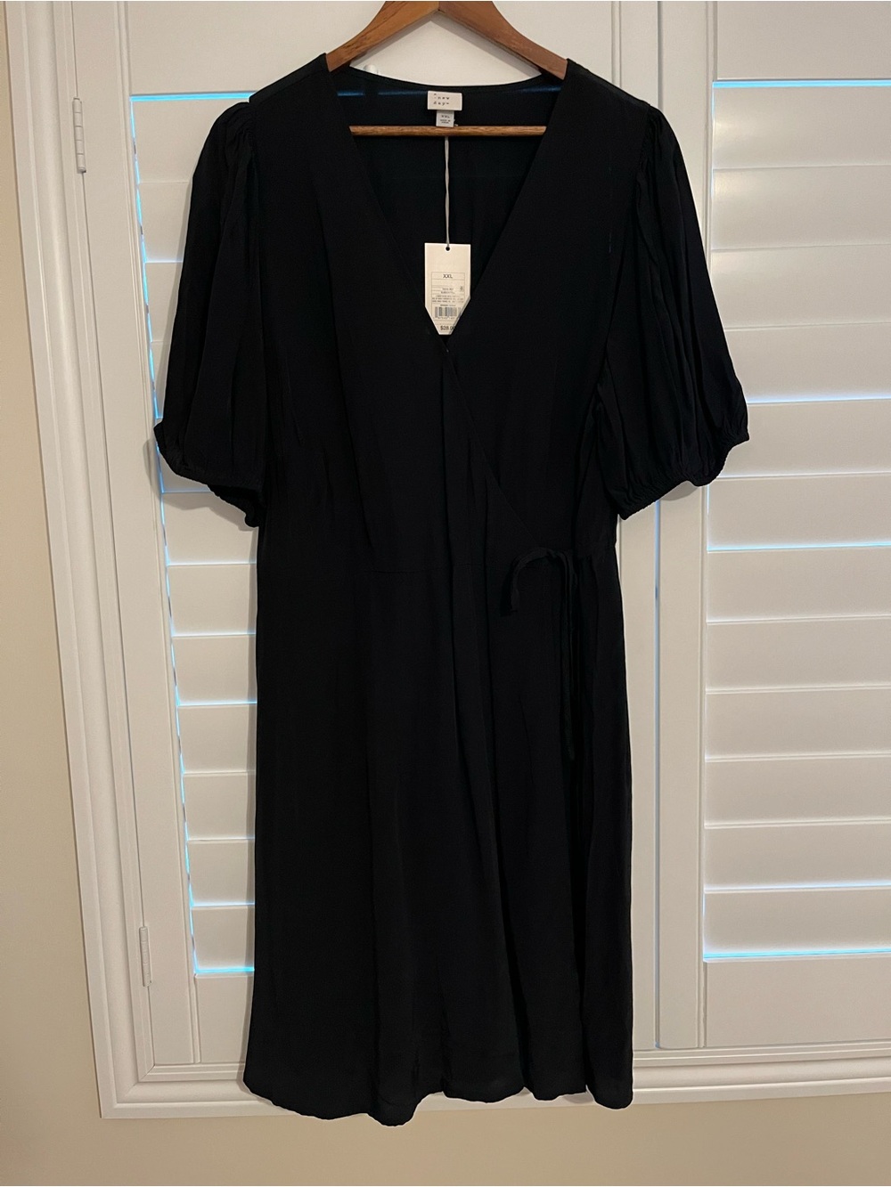 NWT a new day Black Midi Faux Wrap Dress with Puff Sleeves